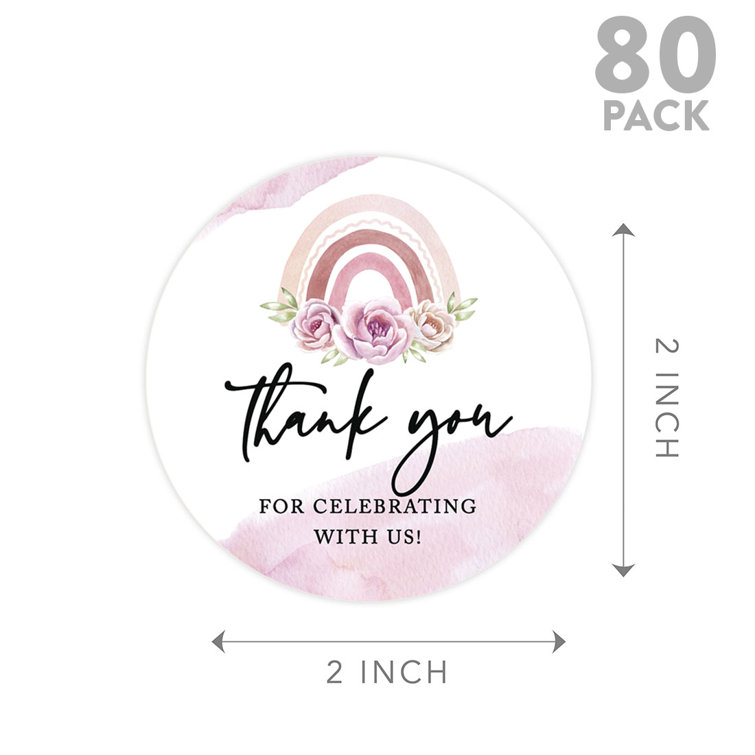 60pcs Pink Floral Thank You Stickers - 2" Gold Foil Wedding Labels | Waterproof Favor Tags For Parties